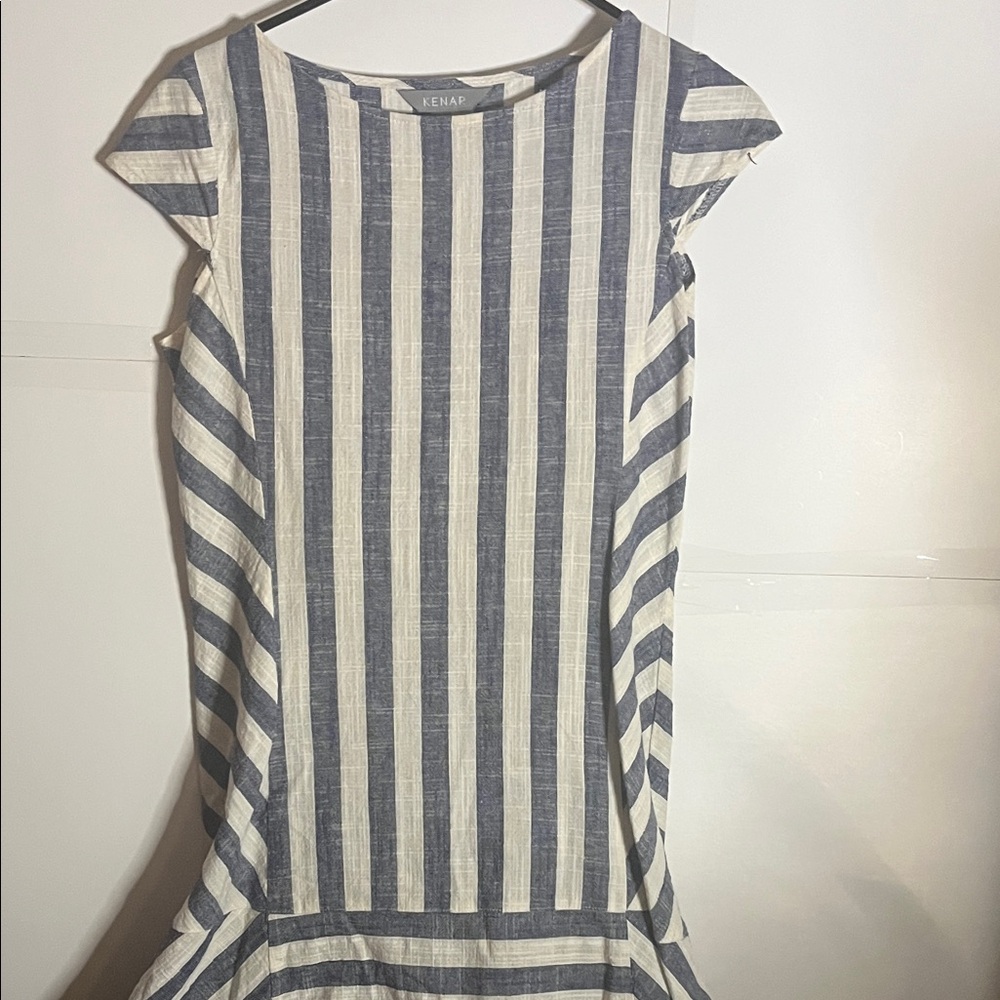 😄Linen blend midi summer dress sleeveless cap small